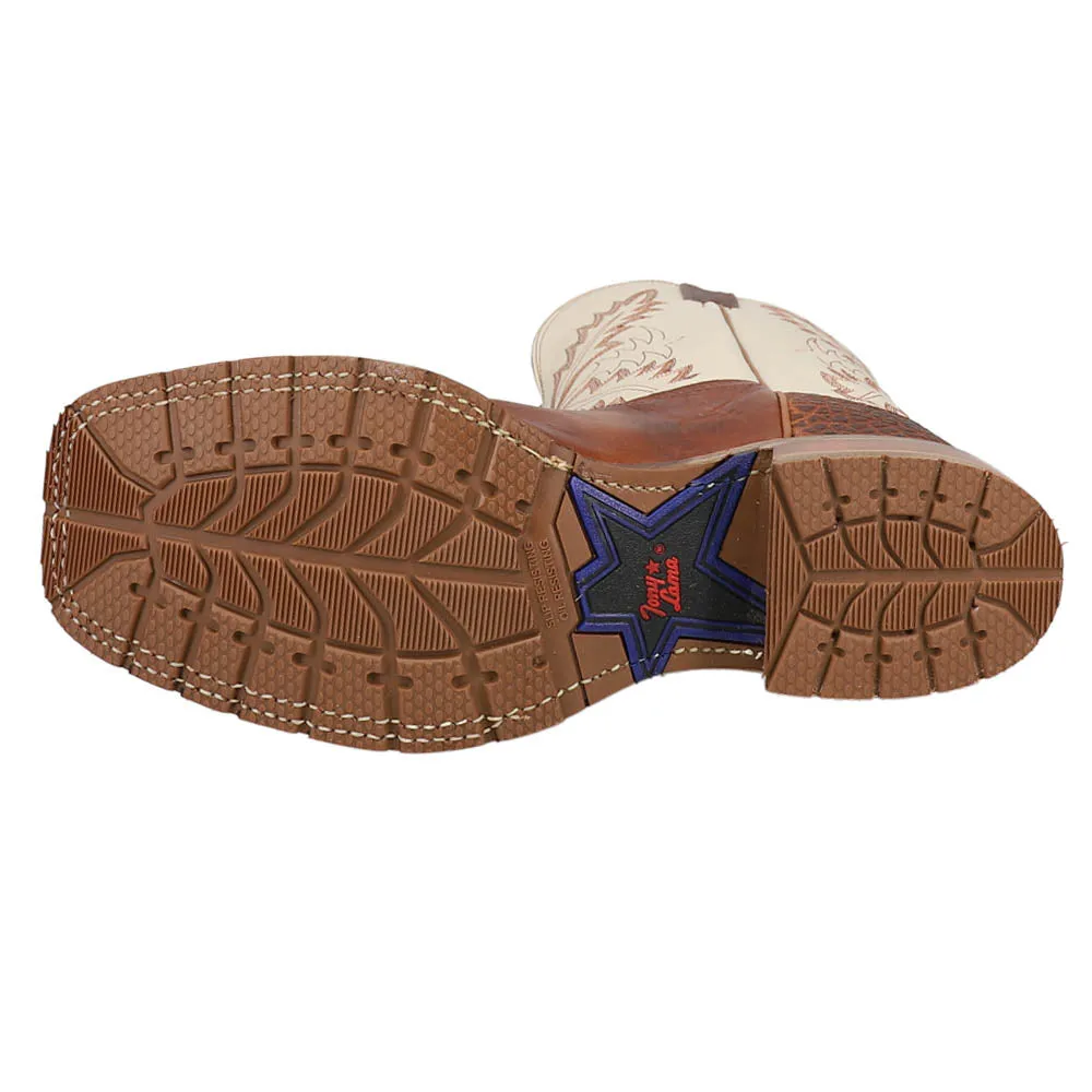 Antonio 13 Inch Embroidered Wide Square Toe Pull On Cowboy Boots