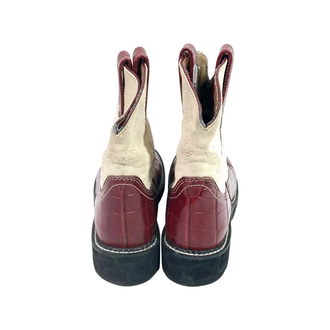 Ariat Fat Baby Red Alligator Print Cowgirl Boots Cream Suede (Size 10B) #14709