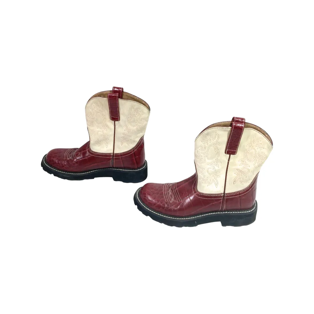 Ariat Fat Baby Red Alligator Print Cowgirl Boots Cream Suede (Size 10B) #14709