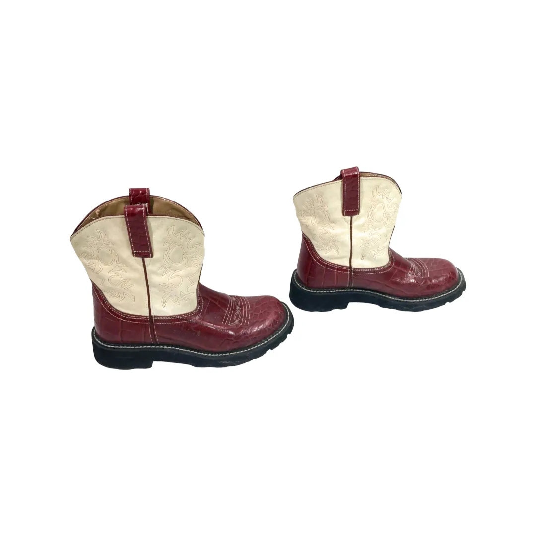Ariat Fat Baby Red Alligator Print Cowgirl Boots Cream Suede (Size 10B) #14709
