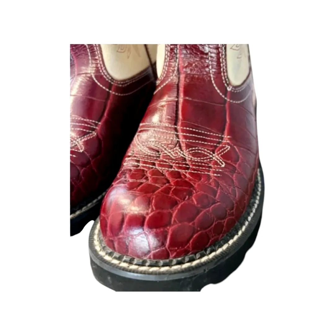 Ariat Fat Baby Red Alligator Print Cowgirl Boots Cream Suede (Size 10B) #14709