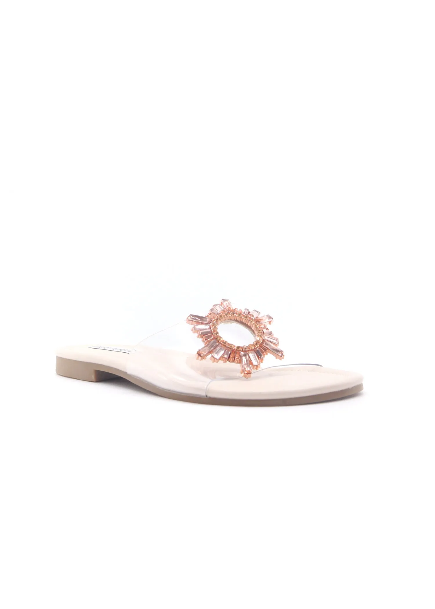 Cape Robbin Frozen Rinestone Mules Slides Sandals Nude Slip ON Flat Clear Mule (6.5, Nude)