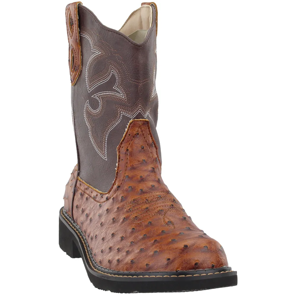 Chunk Rider Ostrich Embroidery Round Toe Cowboy Boots