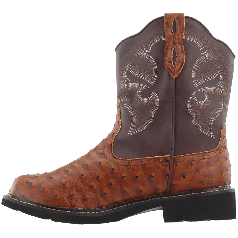 Chunk Rider Ostrich Embroidery Round Toe Cowboy Boots