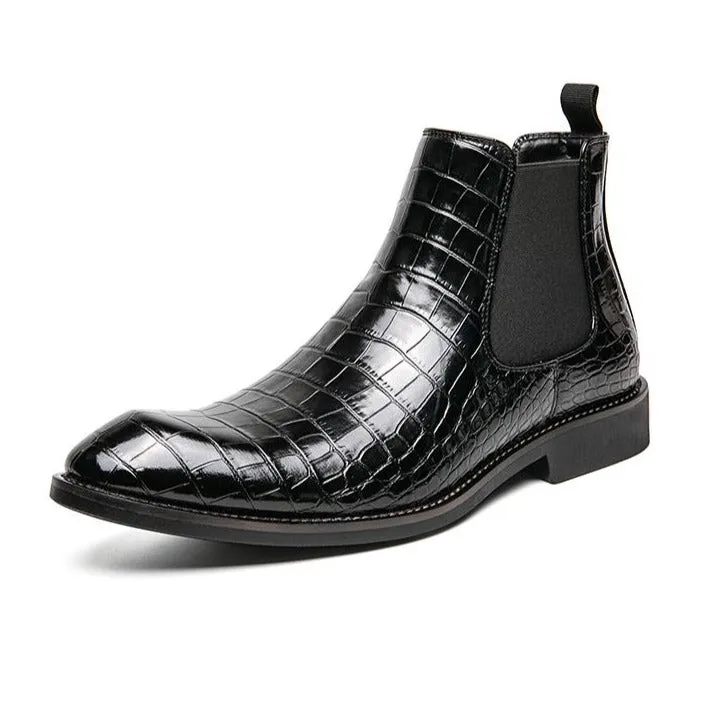 New Latest Black Croco Chelsea Boots