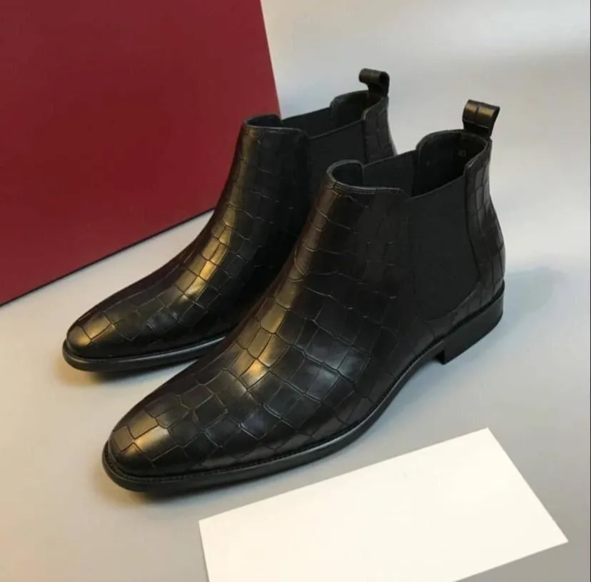 New Latest Black Croco Chelsea Boots
