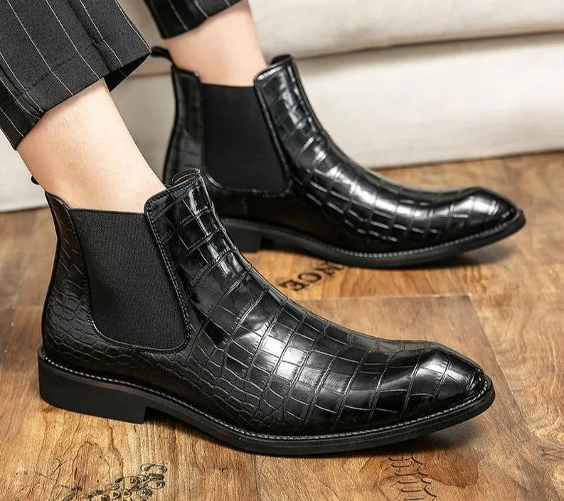 New Latest Black Croco Chelsea Boots