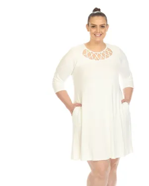 White Mark Women's  Criss Cross Neckline Swing Midi Dress | White